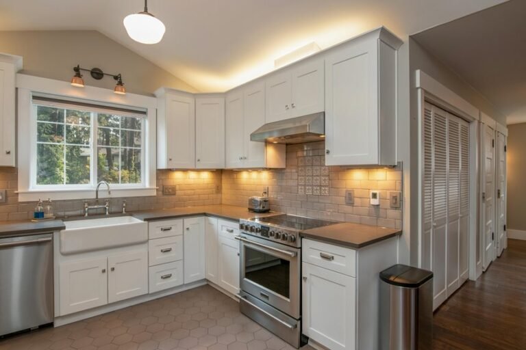 bright functional layered kitchen lighting